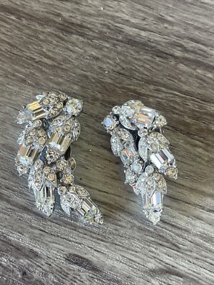 Bogoff Clip Earrings MINT Clean Vintage Bogoff Rhinestones Screw