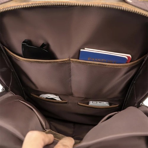 Men Vintage Leather Backpack Crazy Horse Leather 15.6'' Laptop Travel Backpack - Picture 7 of 13