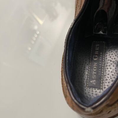 Aston Grey Mens Brown Leather Boyle Wingtip Oxford Lace Up  display picture 1