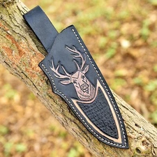 Handmade fixed blade knife leather sheath DEER ENGRAVED BELT LOOP