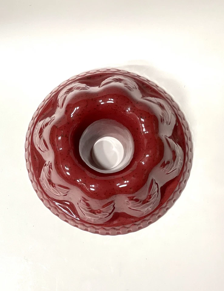 Paula Deen Granja Rojo Gallo Moteado Gres Cerámica Bundt Cake Pan 9” Foto 4 de 4