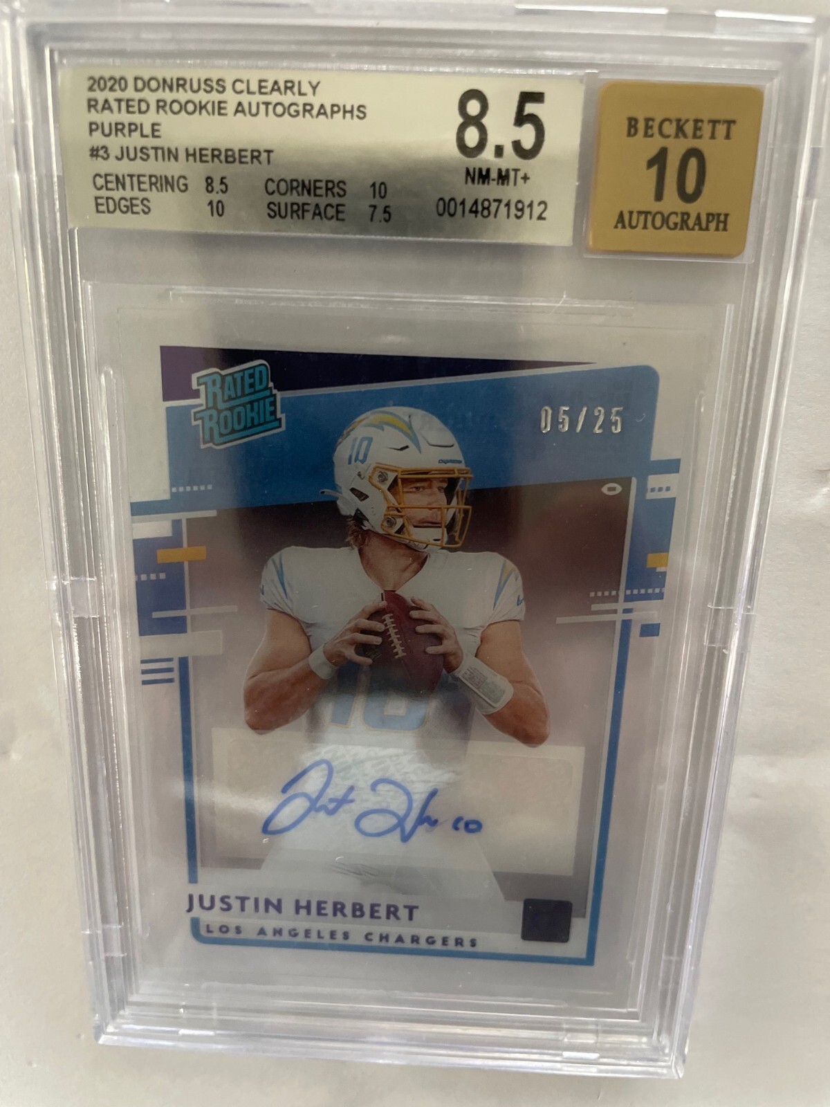 Justin Herbert Panini Chronicles Clearly Donruss Rated Rookies #RRJH Autograph-Purple