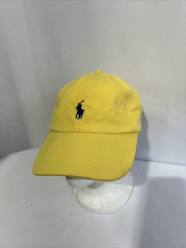 Herren Ralph Lauren Polo Lederriemen verstellbar Kappe gelb mit blauem Pony