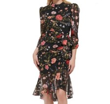 ELIZA J Floral High Low Chiffon Dress Black Floral Size 18