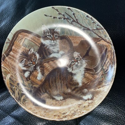 Edwin M.Knowles Gone Fishing￼Bone China CAT Plate By Amy Brakenbury s/1987/lim