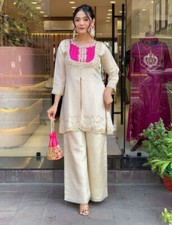 Gold Crush Embroidered Peplum Kurti with Front Slit, Salwar Set  Matching Potli