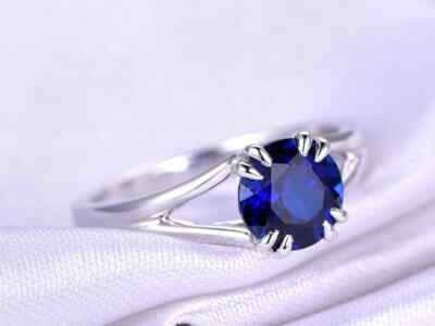1.90 Ct Round Natural Sapphire Diamond Ring 14K Solid White Gold Size All