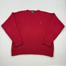 Vintage Chaps Ralph Lauren Sweater Size Large Red Cotton Ribbed Crewneck 90s