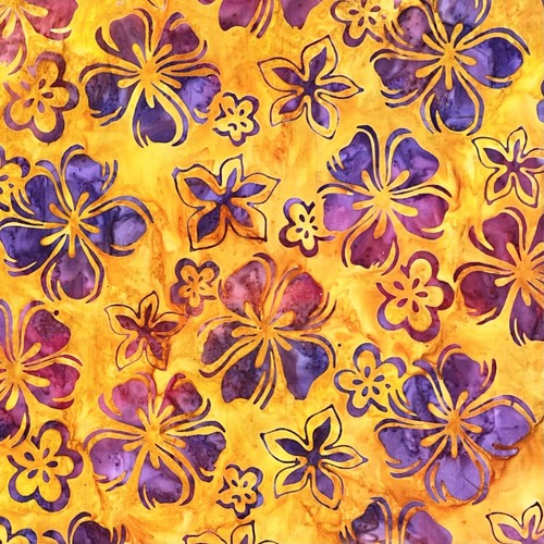 By 1/2 Yard Gorgeous Flower Power Purple Pink Floral on Orange BATIK Fabric - Picture 3 of 4