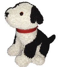 FAO Schwarz Black and White Puppy Dog Fuzzy 15in Plush Red Vinyl Collar
