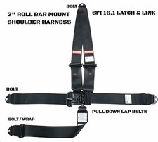 OUTLAW SFI 16.1 APPROVED 5 POINT HARNESS LATCH TYPE BLACK V ROLL BAR MOUNT