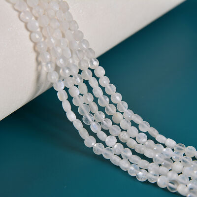 White Rainbow Moonstone Faceted Flat Coin Beads 4mm Strand