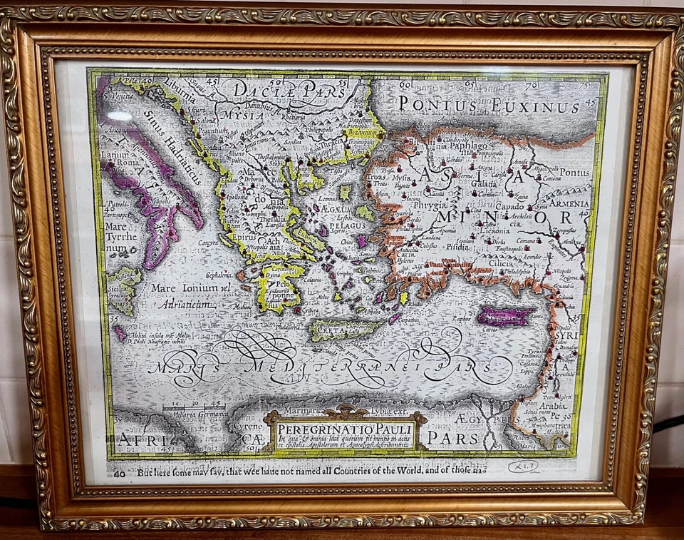 St. Paul's Pilgrimages 1625 Map by Henricus Hondius Print of Original Gilt-Frame - Image 4 of 4