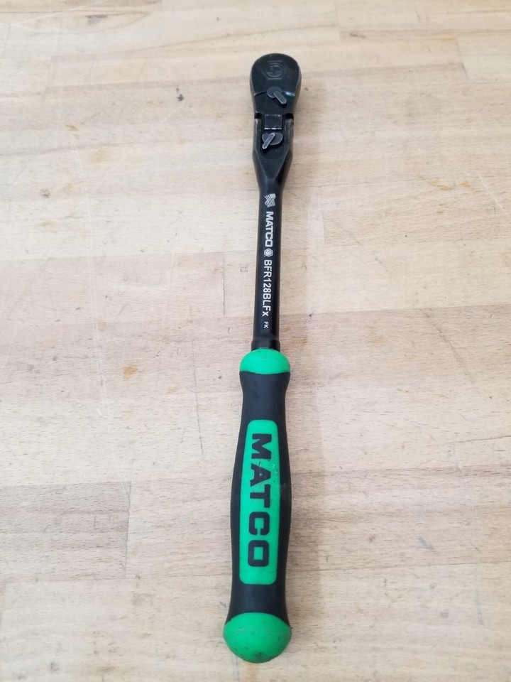 Matco Tools 3/8" Locking Flex Head Ratchet 12.5" Black Chrome/Green