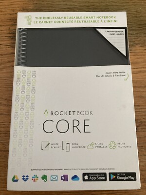 NEW Core Rocketbook Smart Notebook Executive Size 6'' x 8.8'' Lined Pages- BLACK