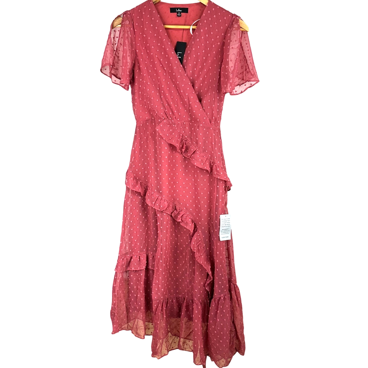 Lulus Women's Pink Next to You Rusty Rose Swiss Dot Ruffled Midi