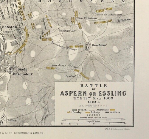 Military Map Battle of Aspern or Essling May 1809 Sheet 1, French vs Austrian