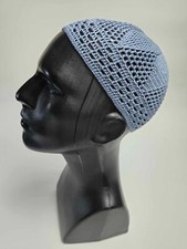 Crochet Knitted Skull Cap 22" Antique blue 100 Mercerized Cotton Handmade USA