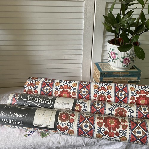Vintage Vymura Wallpaper ‘Bunting’ Ready Pasted Folksy 70s Pattern eBay