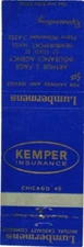Kemper Insurance Lumbermens Mutual Casualty Company Vintage Matchbook Cover