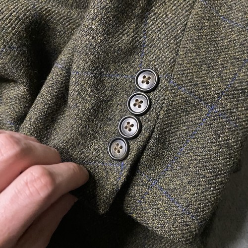 Corneliani 100% Virgin Wool Men 46L Long Green Plaid Blazer Jacket Coat 3 Button - Picture 5 of 15