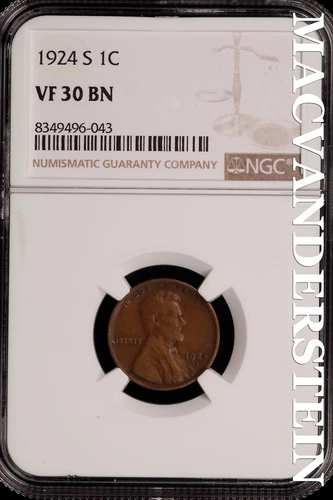 1924-S Lincoln Wheat Cent - NGC VF 30 BN - Scarce  No Reserve  #SLH168