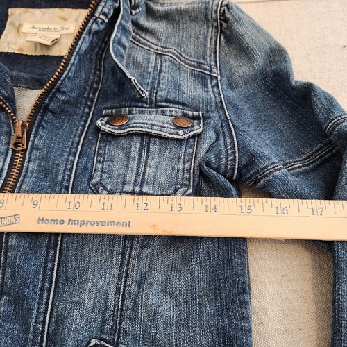 Abercrombie and Fitch Jean Jacket Womens Medium Blue Denim Bikers Zippers 90s - Picture 11 of 17