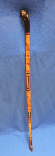 Hand Carved Painted Wooden Mexican Walking Cane Stick Aztec Rounded Handle