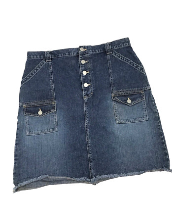 VTG Gloria Vanderbilt Flap Pocket Button Front Jean Skirt 14 Westerncore Denim