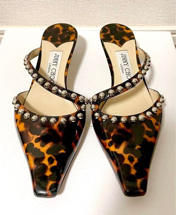 JIMMY CHOO Studded Tortoiseshell print Heel Sandals Mules Pumps