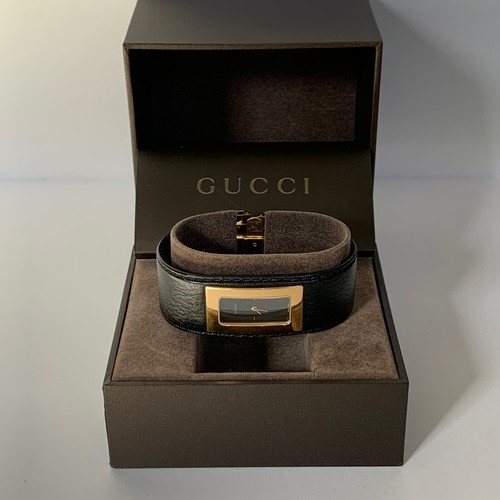 GUCCI 7800S GOLD Tone BLACK Calf skin 