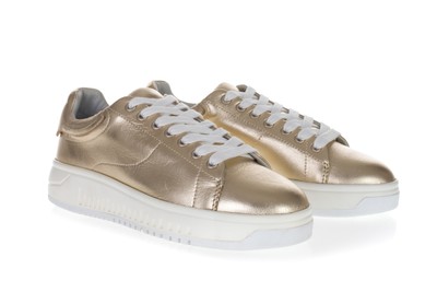 EMPORIO ARMANI Donna Scarpe Sneakers Pelle Platino Con Suola Alta E Logo |  eBay