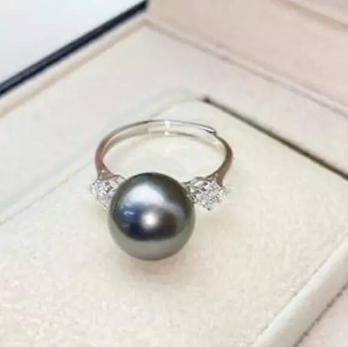 stunning 10-11mm tahitian round black green pearl ring 925s sumptuous gift - Picture 4 of 4