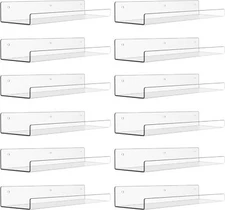 upsimples 12 Pack Acrylic Shelves for Wall Storage, 15" Floating Clear 