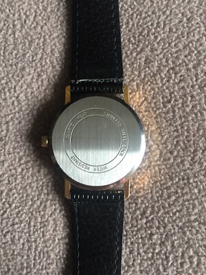 Montre CLYDA Plaqué Or Jaune Avec Bracelet Noir Cuir Façon Lézard - Occasion, Quartz