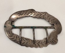 Antique Solid 925 Sterling Silver Buckle w/ Filigree Etching Signed 18g Rare 