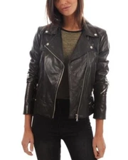 New Leather Biker Women Jacket Genuine Black Bomber Leather Jacket XS-2XL FB83