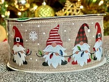 50 yards of Gnome With lights Wire Edge Holiday Ribbon, Kirkland Signature
