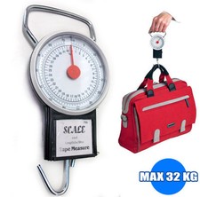 BILANCIA DA VIAGGIO PESA BAGAGLI ZAINI VALIGIE GANCIO E METRO 32 KG CACCIA PESCA