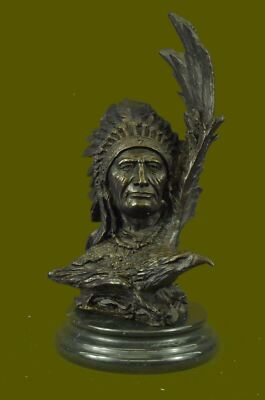 Native American Indian Krieger Häuptling Bronze Büste Skulptur Statue Figur