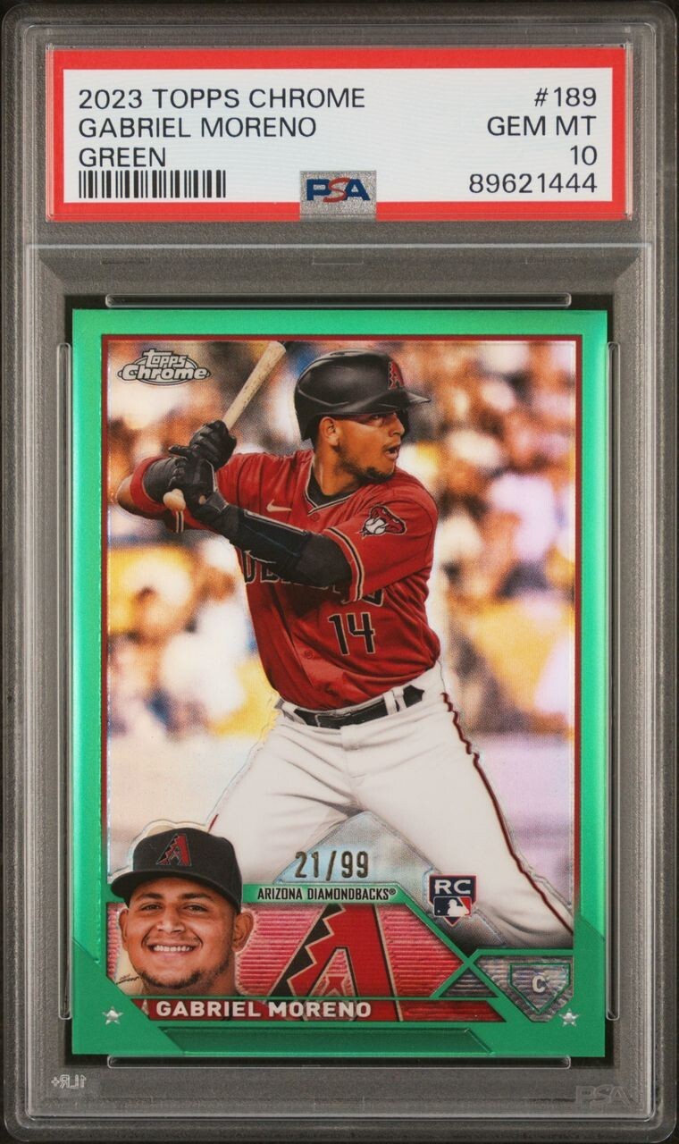 GABRIEL MORENO 2023 TOPPS CHROME GREEN (RC) #189 21/99 PSA 10 GEM MINT!!!