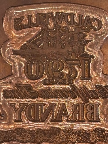 c.1950 Caldwell’s Rum Brandy Newburyport MA advertising copper print block - Picture 2 of 3
