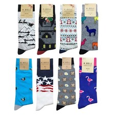 Mens K Bell Novelty Crew Socks CHOOSE Patriotic Animal Christmas American Flag