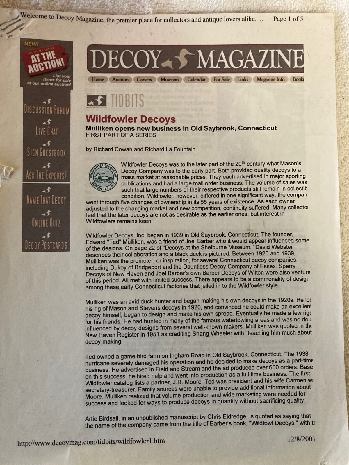 DECOY MAGAZINE Reprints of the History of WILDFOWLER DECOYS eBay