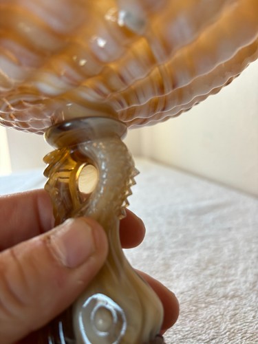 Rare Imperial Caramel Slag Sea Shell Compote Koi/ Dolphin Base (Beautiful) - Picture 3 of 9
