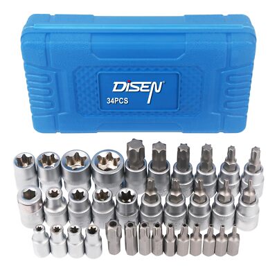 34piece 3/8'' Drive Torx Star Bit Sockets Crv Esocket Set E420 T1060 Tamper Proo