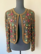 Vintage '80s Leslie Fay Colorful Embellished Evening Jacket Beads Medium