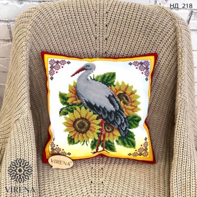 Bead embroidery pillowcase kit ''Stork and sunflowers''