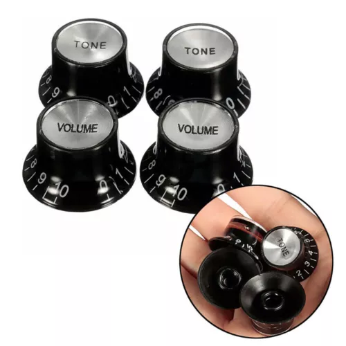 4 Black Guitar Knobs Bell Top Hat Tone Volume 24 18 Splines for Gibson Les Paul