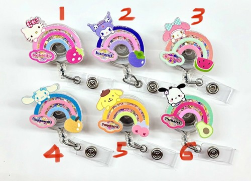 Kawaii kitty Floating Glitter Cartoon Character Retractable ID Badge Reel - Picture 2 of 4